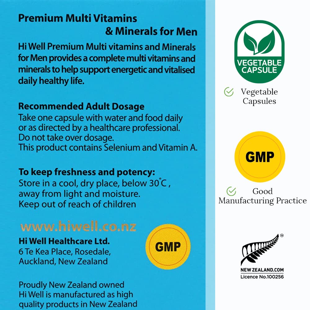 HI WELL PURE & NATURAL NEW ZEALAND Premium Multi Vitamins & Minerals for Men Capsule, 1 Count