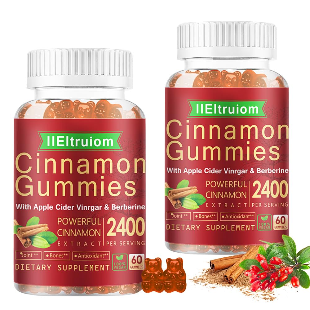 IIEltruiom Cinnamon Gummies 2400mg with Berberine, Turmeric, Apple Cider Vinegar, Bitter Melon, Chromium - Vegan, Non-GMO, 120 Gummies