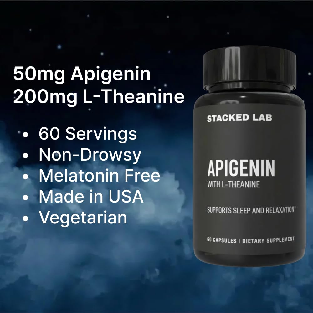 STACKED LAB Apigenin with L-Theanine for Better Sleep, 60 Capsules