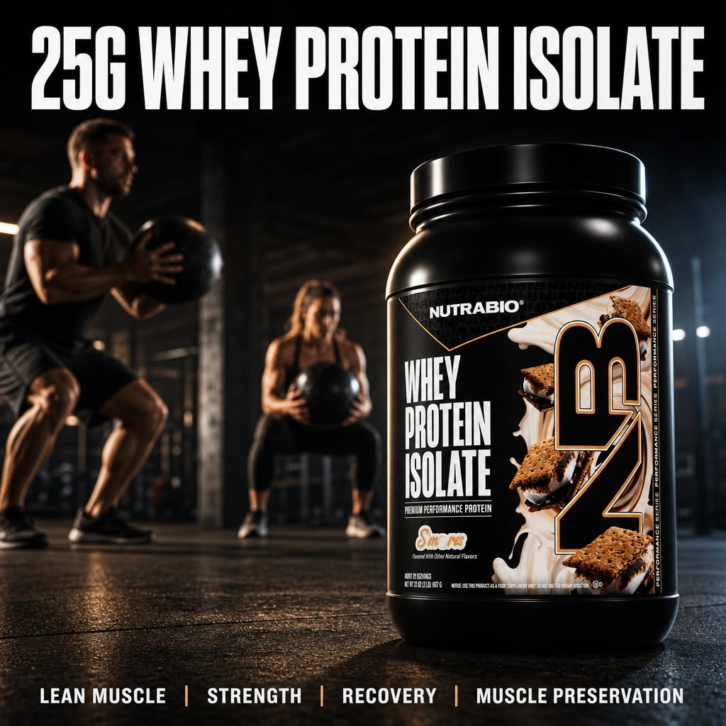 NutraBio 100% Whey Protein Isolate Protein Powder, 32 Servings, 2 Lbs