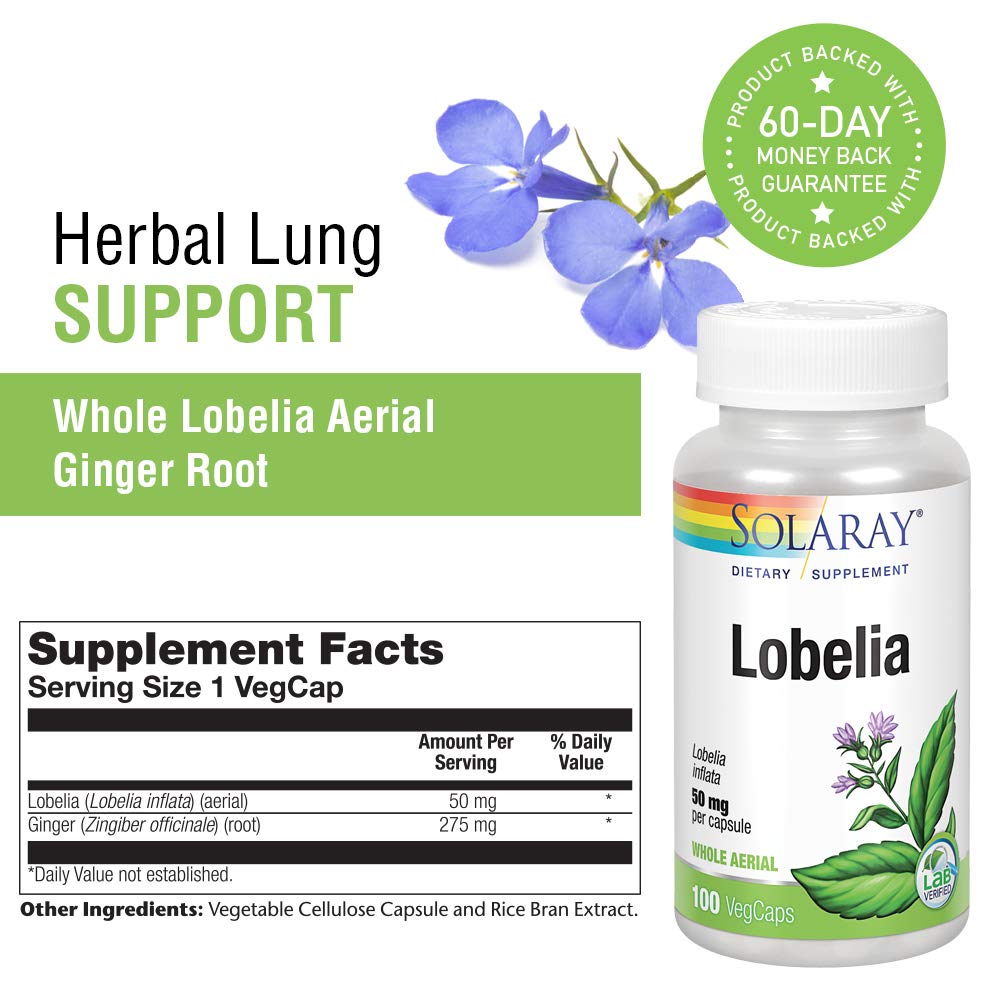 SOLARAY Lobelia Aerial 50mg Capsules, 100 Count