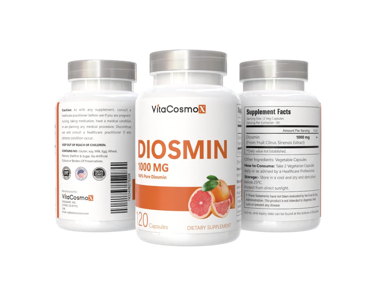 VitaCosmoX Diosmin Capsules 120 Count