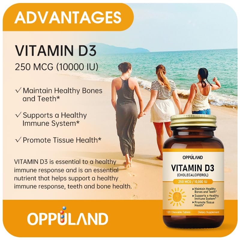 oppluland Vitamin D3 10000 IU (250 mcg) Tablet, 120 Count