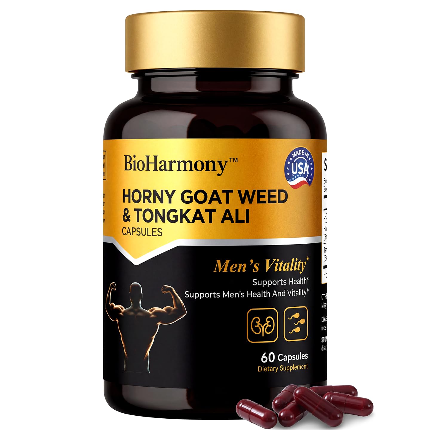 BioHarmony Horny Goat Weed for Men Tongkat Ali & L-Citrulline Supplement – 3-in-1 – Supports Male Vitality, Stamina, Energy & Endurance – 60 Capsules
