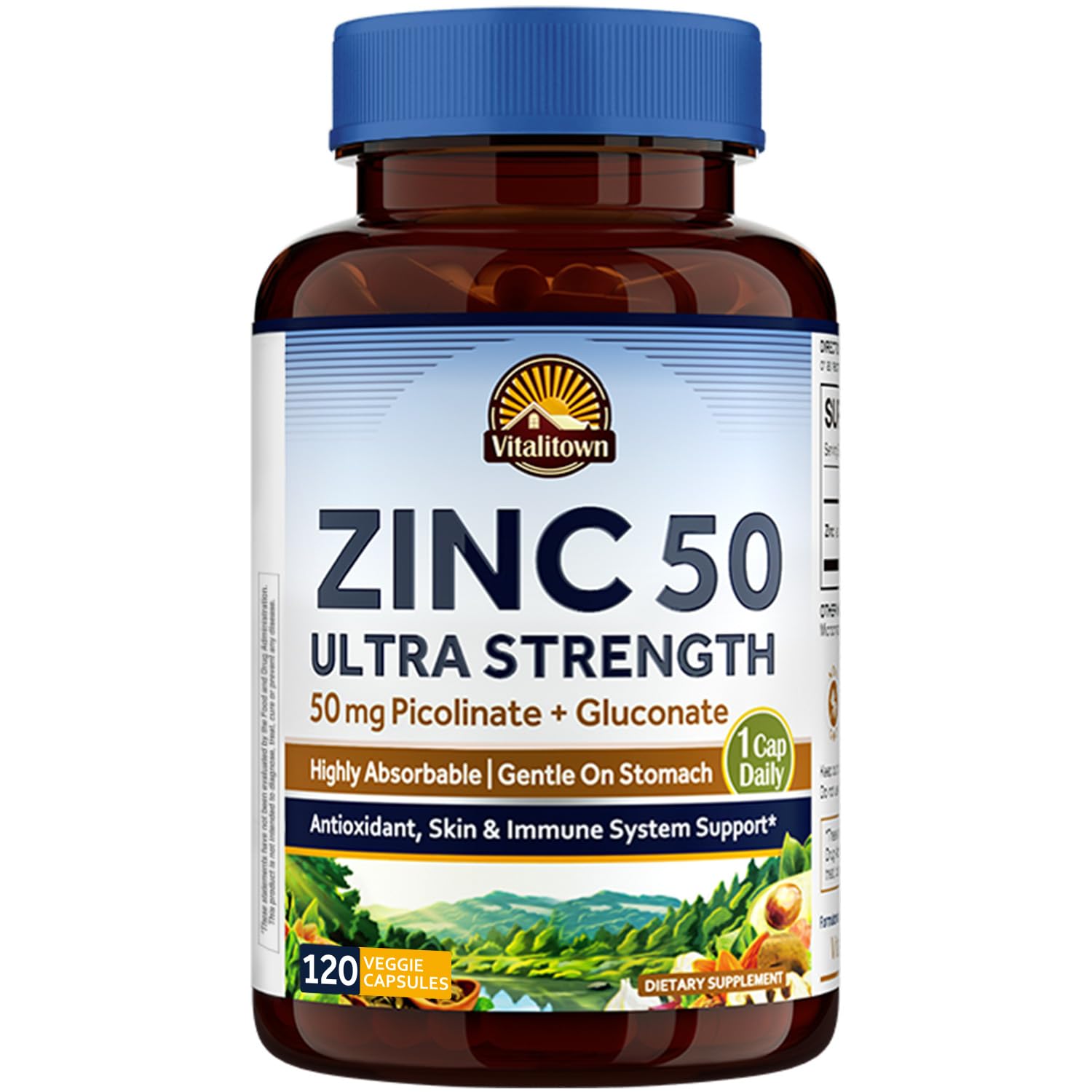 Vitalitown Chelated Zinc 50 mg, Zinc Picolinate & Gluconate Capsule, 120 Capsules