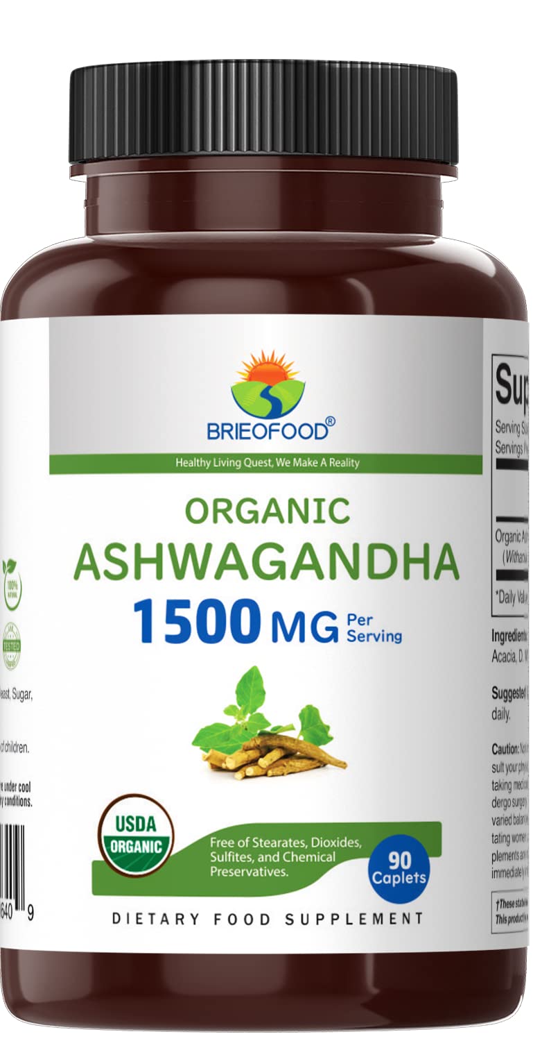 Brieofood Organic Ashwagandha 1500mg Tablet, 180 Tablets