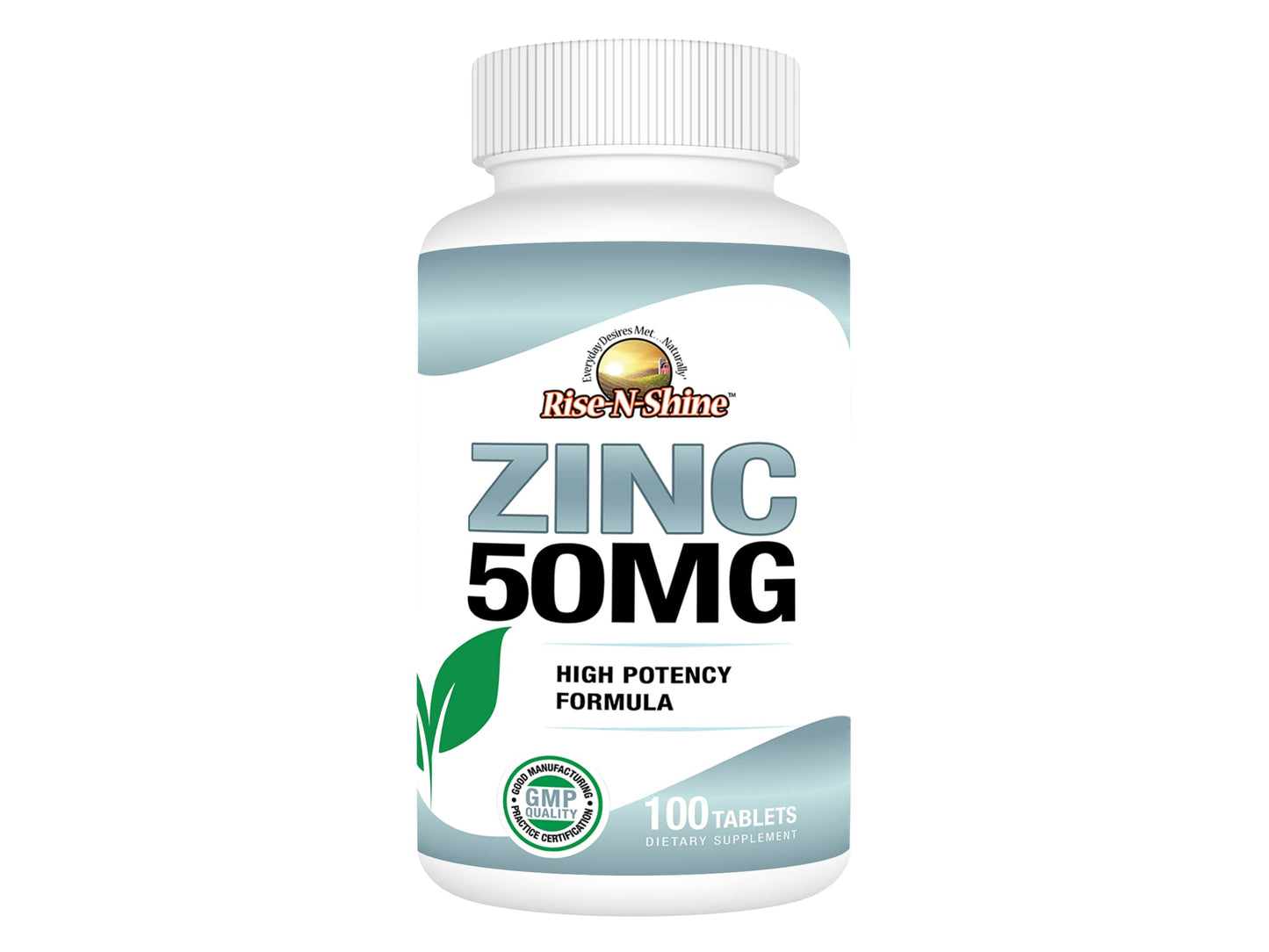 Rise-N-Shine Zinc Supplements 50 mg Tablets, Immune Support, 100 Count