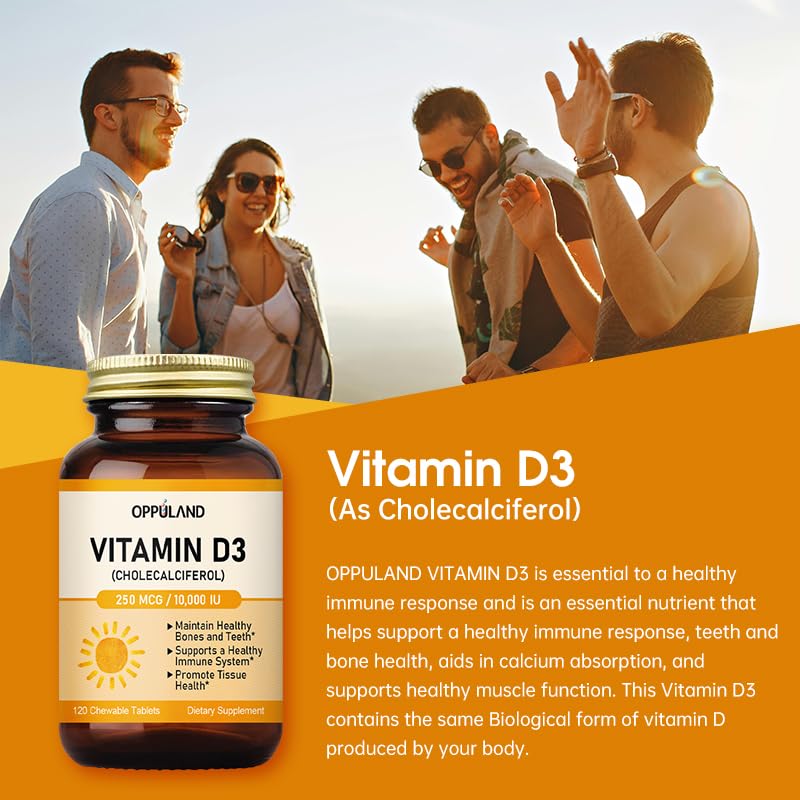 oppluland Vitamin D3 10000 IU (250 mcg) Tablet, 120 Count