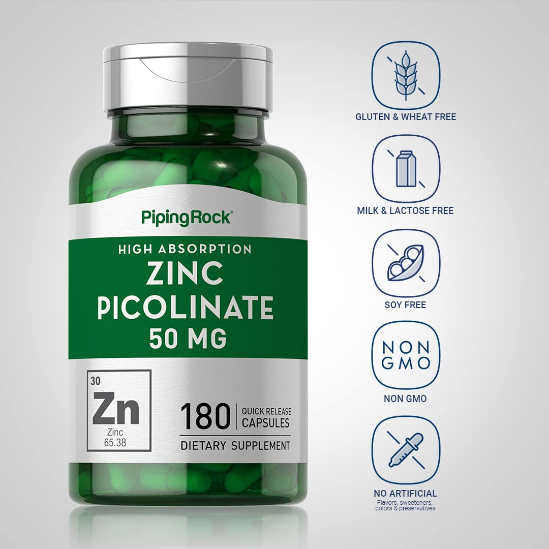 Piping Rock Zinc Picolinate 50 mg Capsules 180 Count