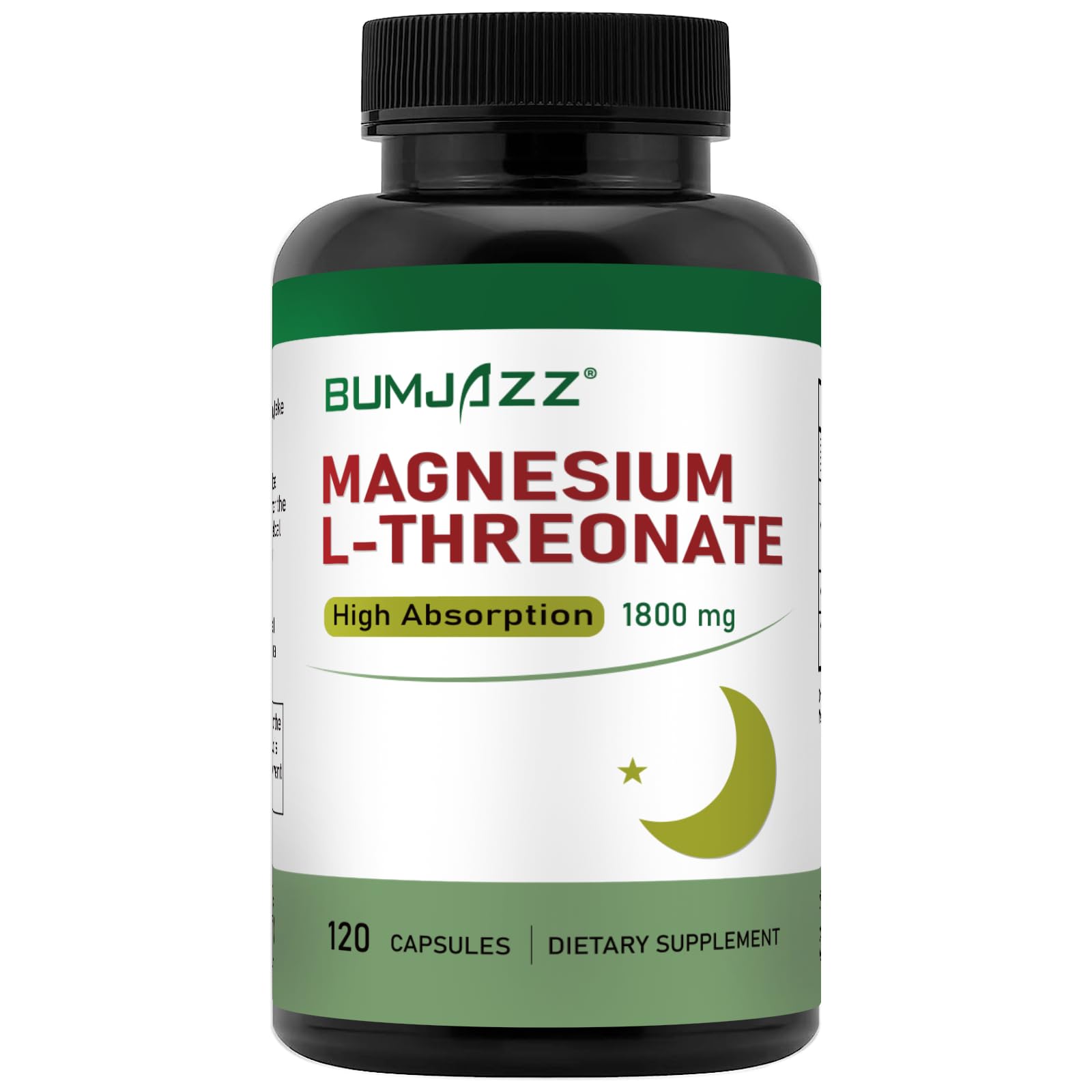 Bumjazz Magnesium L-Threonate Capsules 1800mg – 120 Count – High Absorption Magnesium Supplement for Rest and Cognitive Function Support
