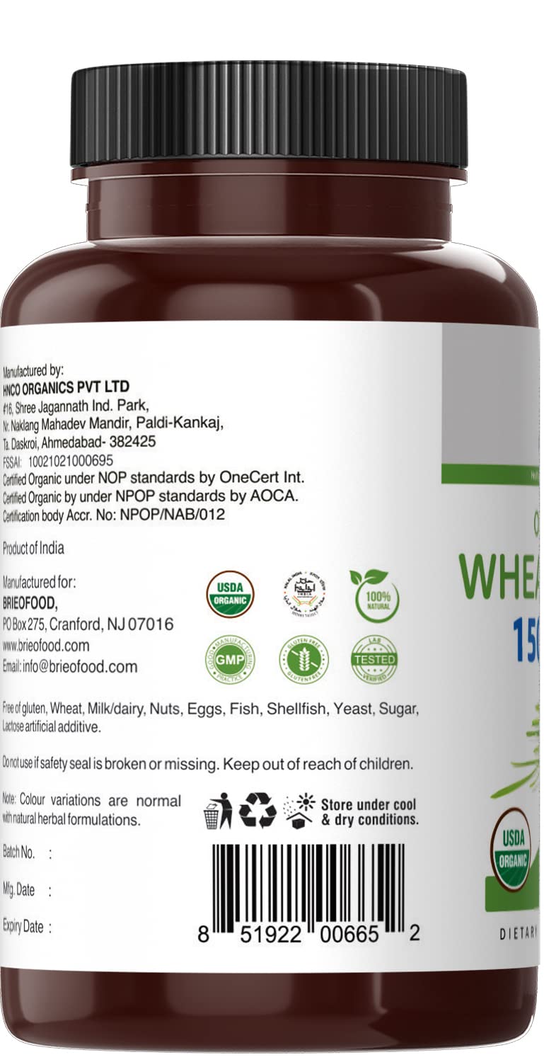Brieofood Organic Wheatgrass 1500mg Tablet, 90 Count