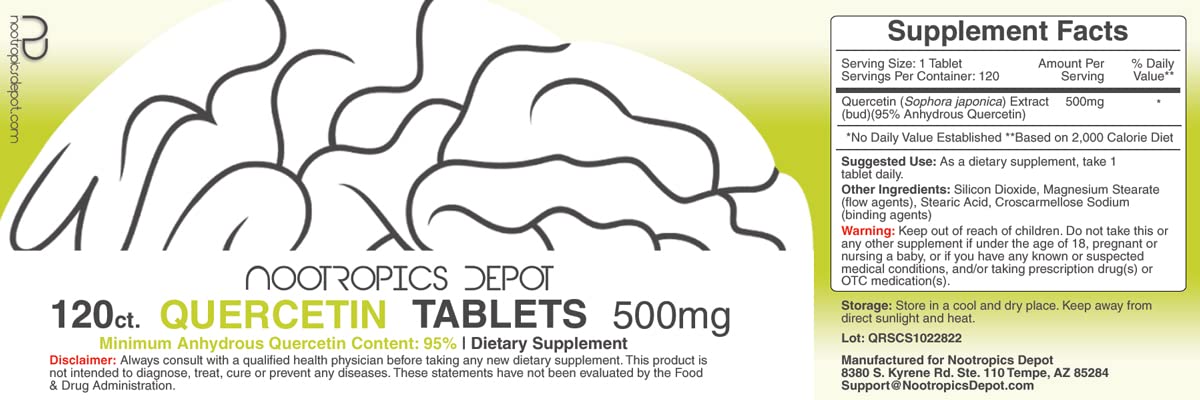 Nootropics Depot Quercetin 500mg Tablet, 120 Count