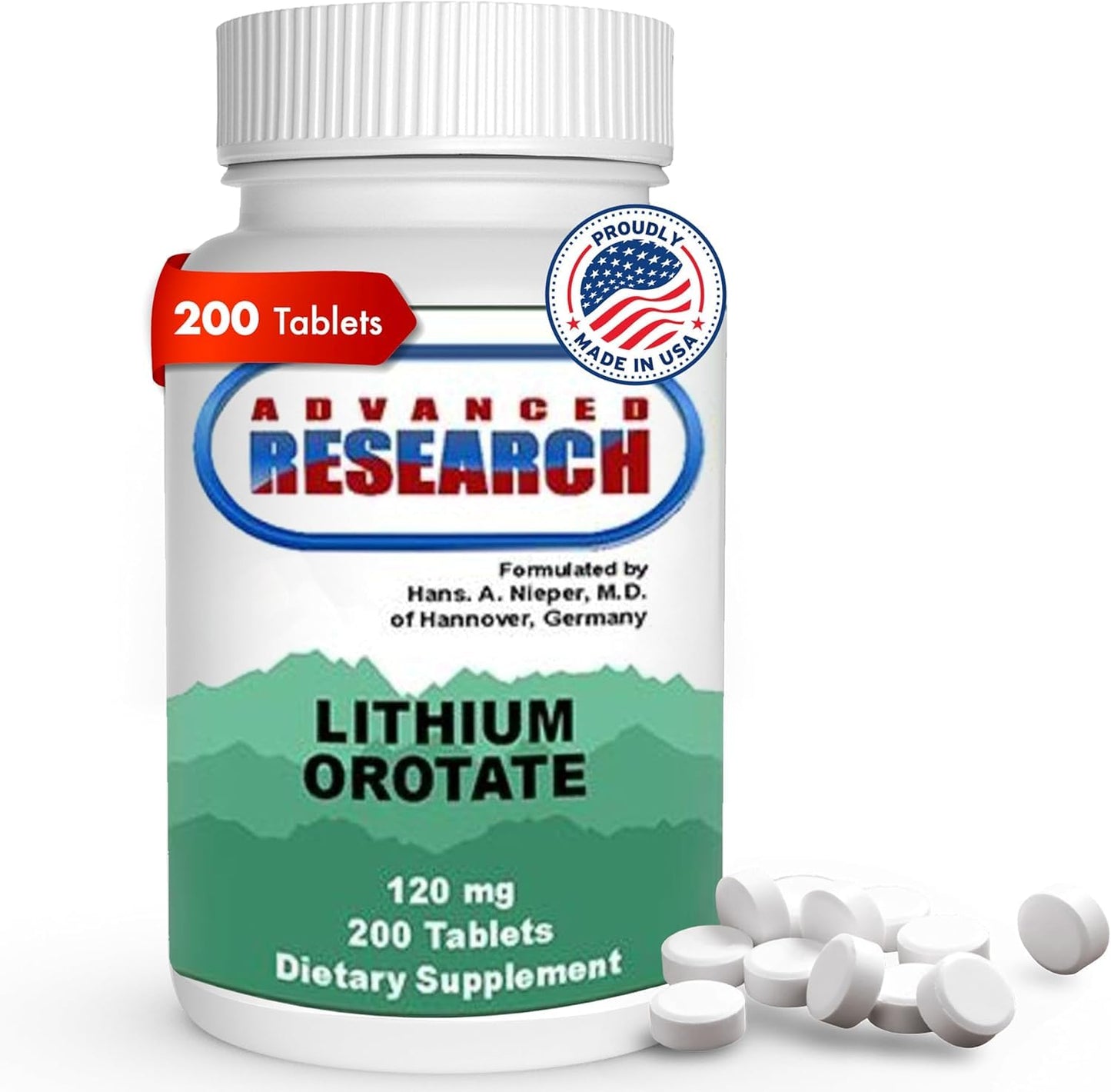 NCI Advanced Research Dr. Hans Nieper Lithium Orotate Tablets, 200 Count