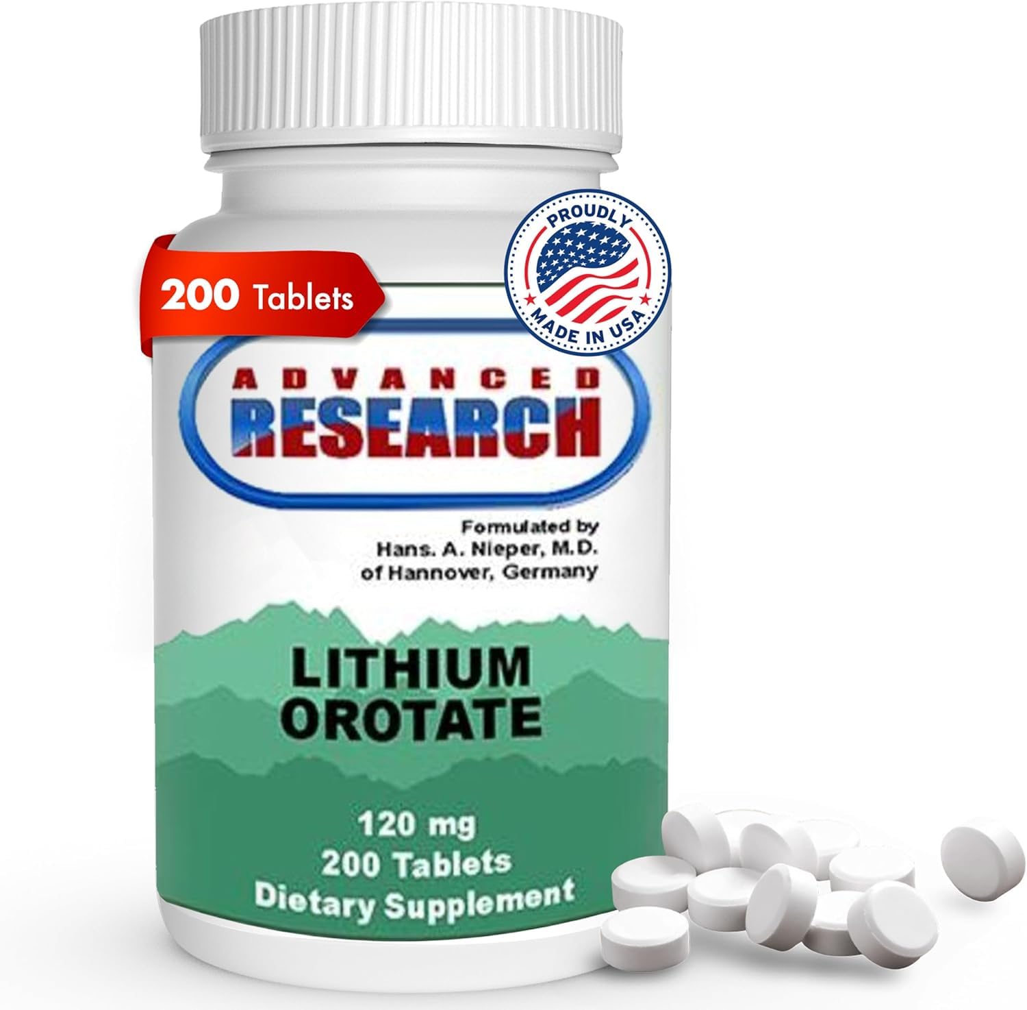 NCI Advanced Research Dr. Hans Nieper Lithium Orotate Tablets, 200 Count