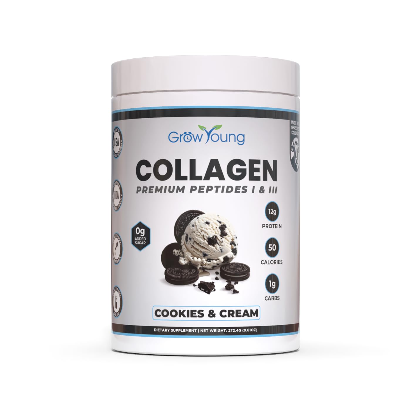 Grow Young Fitness Cookies & Cream Collagen Protein Powder, 13.5 Ounce