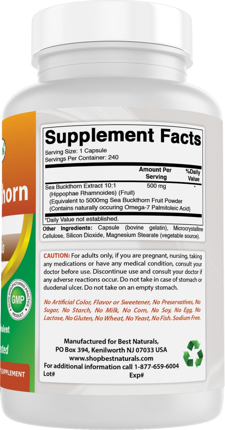 Best Naturals Sea Buckthorn Oil Powder Extract 10:1 500 mg 240 Capsules