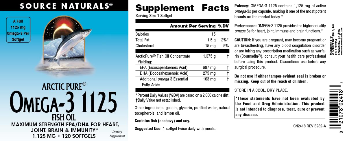 Source Naturals ArcticPure Omega-3 1125-120, 120 Softgels