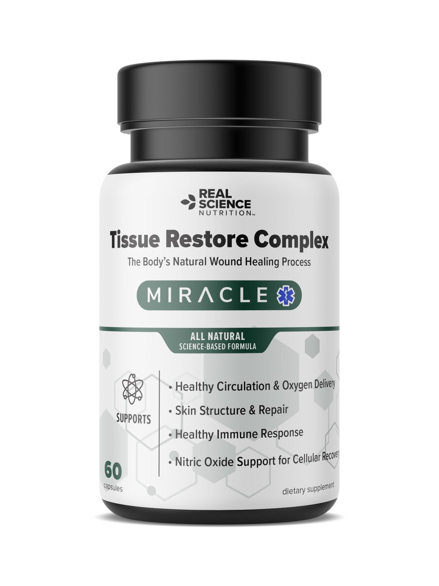 Real Science Nutrition Tissue Restore Complex Circulation & Tissue Health Support with Nitric Oxide, Vitamins C, D, K, B6 & B12 Cellular & Skin Wellness Supplement 60 Capsules