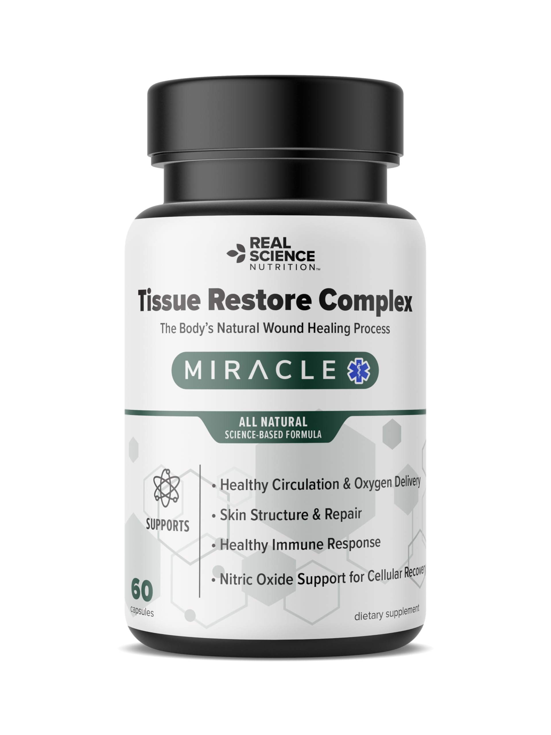 Real Science Nutrition Tissue Restore Complex Circulation & Tissue Health Support with Nitric Oxide, Vitamins C, D, K, B6 & B12 Cellular & Skin Wellness Supplement 60 Capsules
