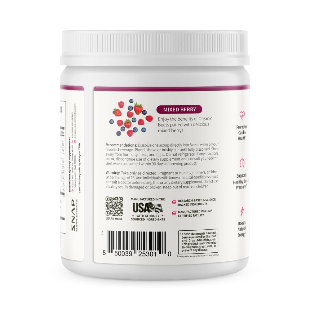 Snap Supplements Organic Beet Root Powder 8.8 oz