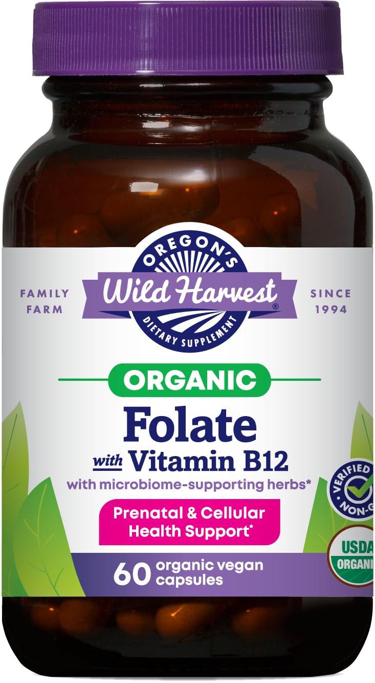 Oregon's Wild Harvest Folate with Vitamin B12 Whole Food Folate & B12 Capsules, 60 Count