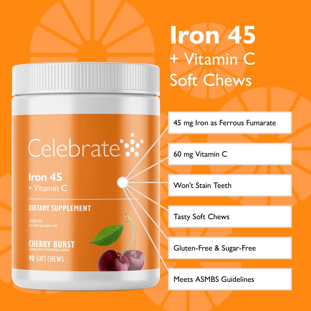 Celebrate Bariatric Supplements Iron Supplement with Vitamin C Soft Chews 90 Count