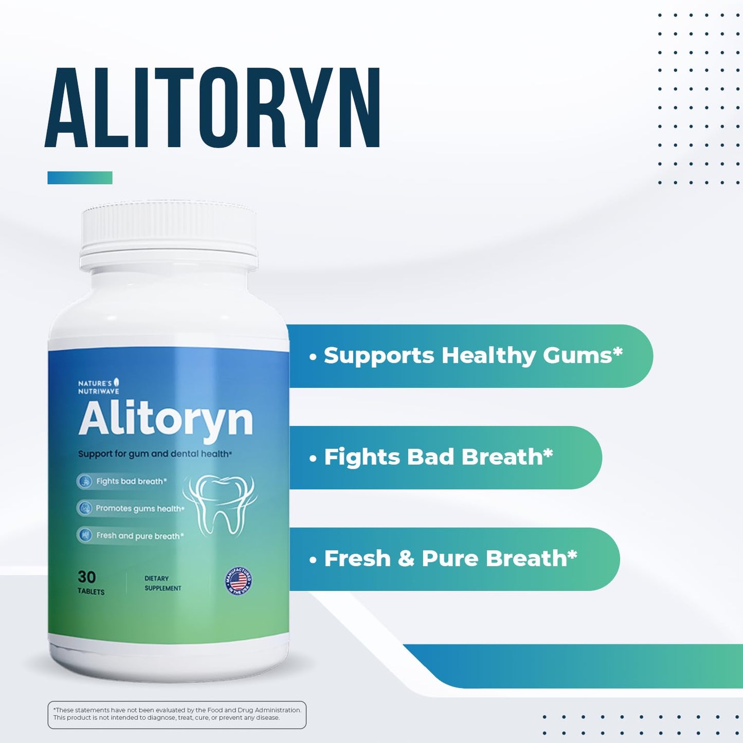 Nature’s NutriWave Alitoryn Oral Probiotic & Prebiotic Supplement with Lactobacillus, Bifidobacterium & Inulin Fiber, 30 Tablets