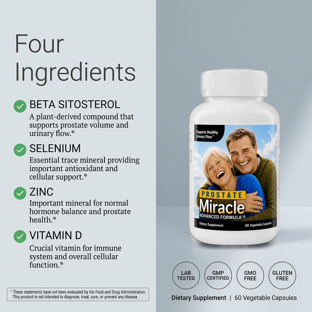 NHS Global Prostate Miracle Advanced Formula Beta Sitosterol Prostate Supplement for Men Pine-Derived Phytosterols (Non-GMO) Supports Healthy Urinary Flow Capsules, 2 Pack
