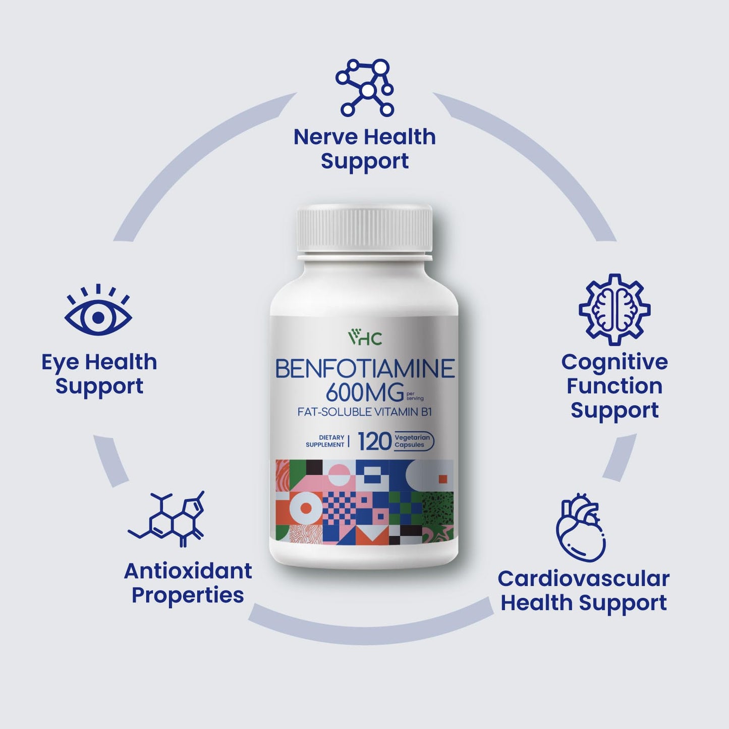 VHC Vitamin B1 Benfotiamine 600mg Capsules, 120 Count