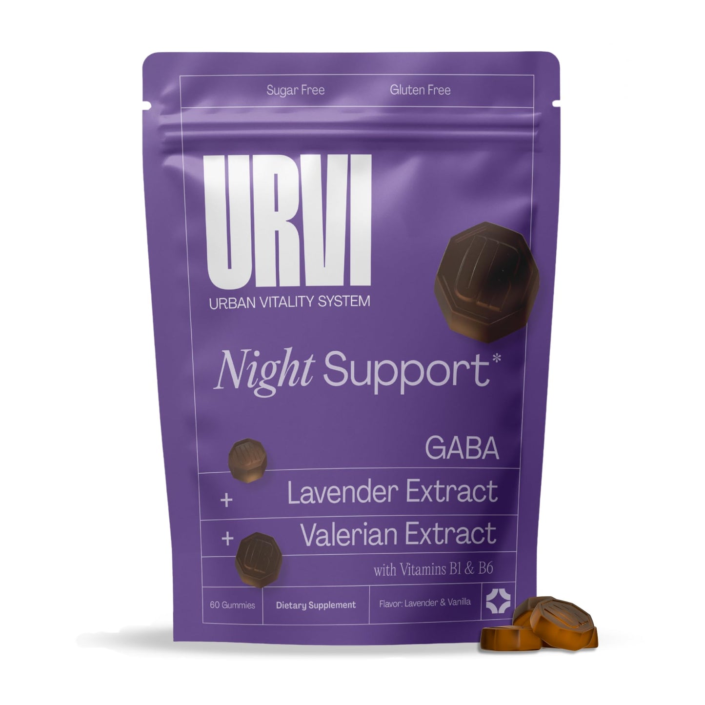 URVI GABA Gummies 5-in-1 Sleep Aid with GABA, Valerian Root, Lavender, Vitamin B1 & B6 – Calm Gummies for Stress Relief & Sleeping – No Melatonin – Sugar Free – Herbal Lavender Flavor 60 Gummies