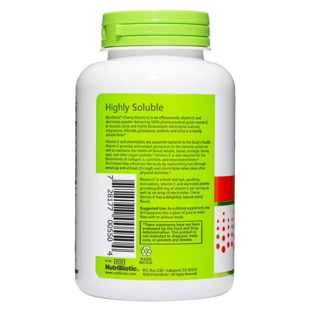 NutriBiotic Cherry Electro-C Vitamin C & Electrolyte Powder, 8 oz