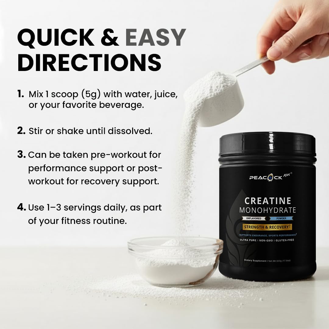 Peacock Max Creatine Monohydrate Powder, 17.63 oz