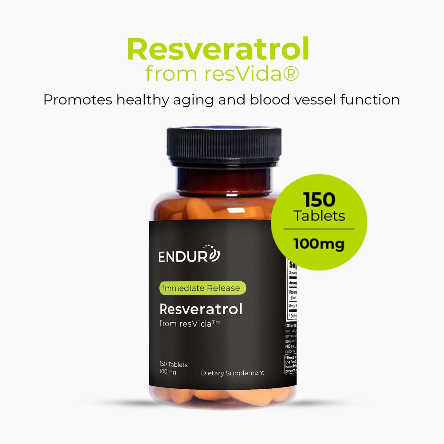 Endurance Products Resveratrol Grape Skin Extract IR (Immediate Release) 100 mg Tablet, 150 Count