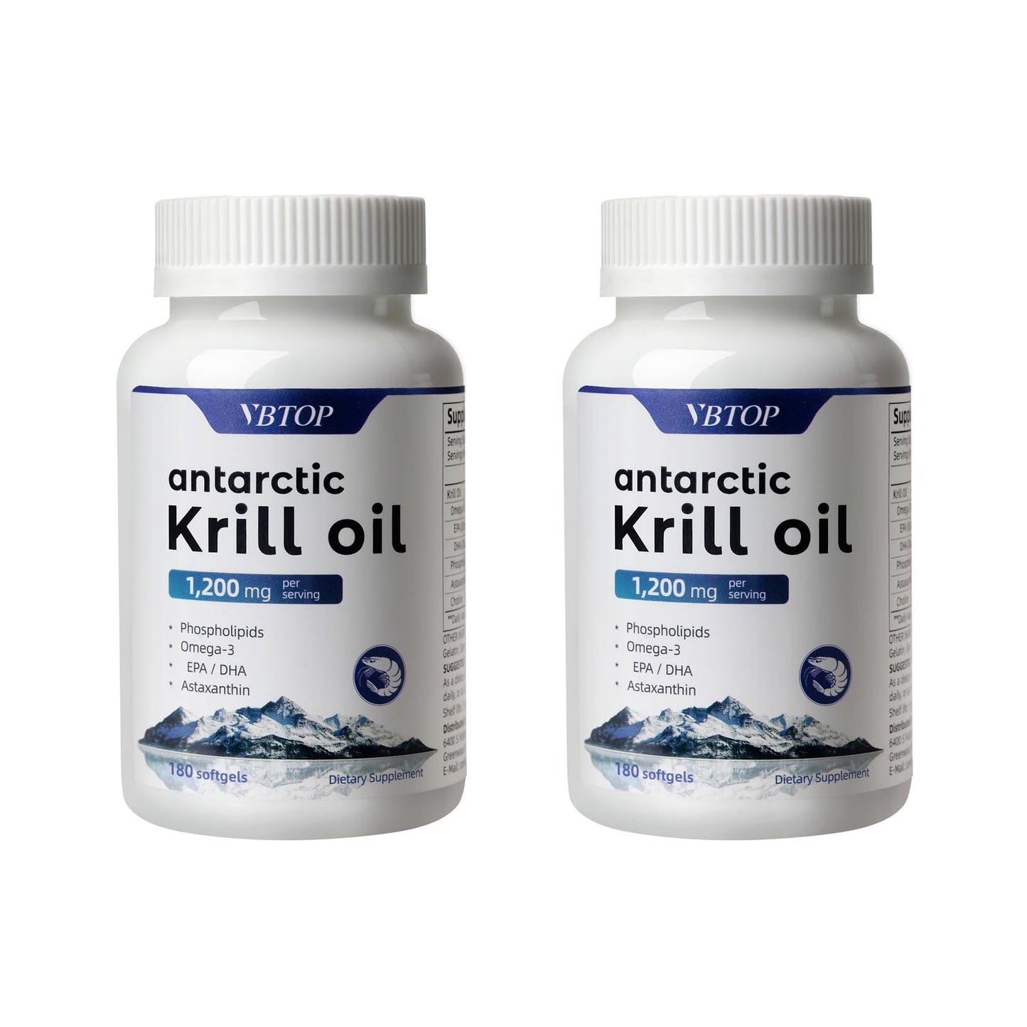 VBTOP Antarctic Krill Oil 1200mg with Omega-3 EPA DHA, Phospholipids, Astaxanthin & Choline, Mercury Free, No Fishy, Supports Heart, Brain & Joint Health Softgels 360