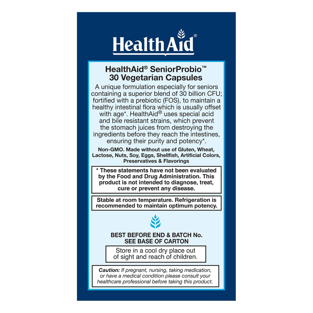 HealthAid SeniorProbio – Once-Daily Probiotic with Prebiotic Fiber Capsule, 30 Capsules