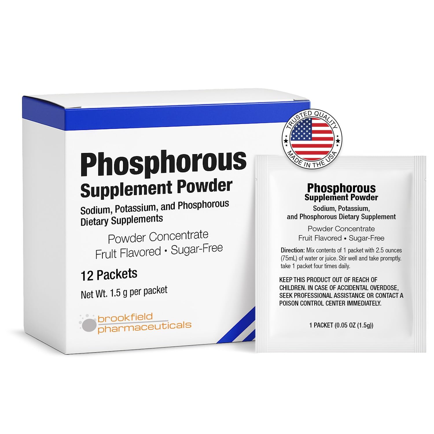 Brookfield Pharmaceuticals Phosphorus Supplements Powder Concentrate, 12 Count