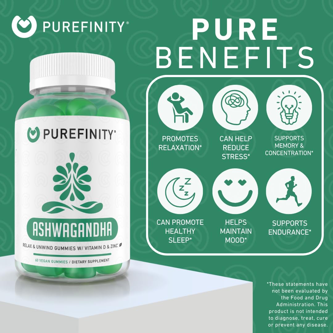 PUREFINITY Ashwagandha Gummies with Vitamin D & Zinc 60 Count
