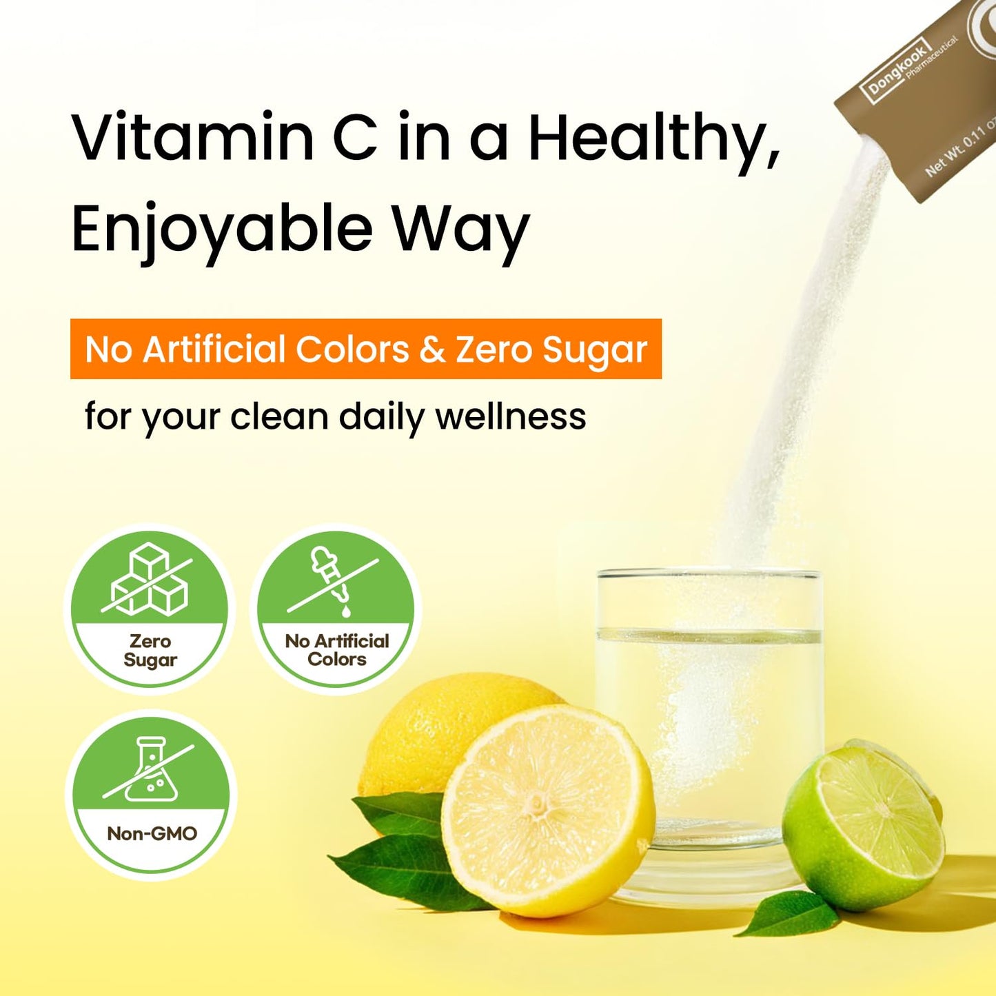 DONGKOOK Vita Pop Vitamin C Powder 2000mg, Zero Sugar, Vitamin D & Biotin, Lemonade Flavor, 30 Packets