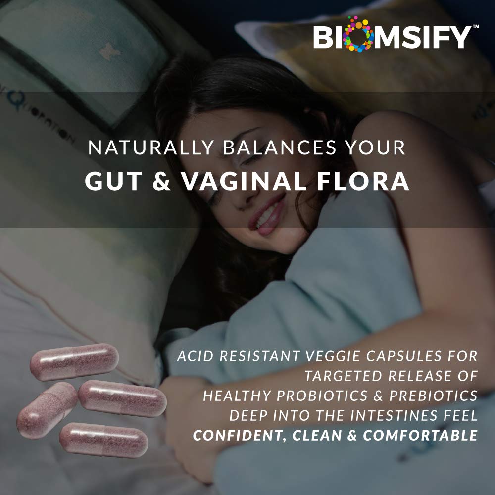 Biom Probiotics Complete Feminine Balance Women's Daily Probiotics + Prebiotics with Organic Cranberry & Pomegranate with Lactobacillus crispatus, Gluten & Dairy-Free, 30 Capsules