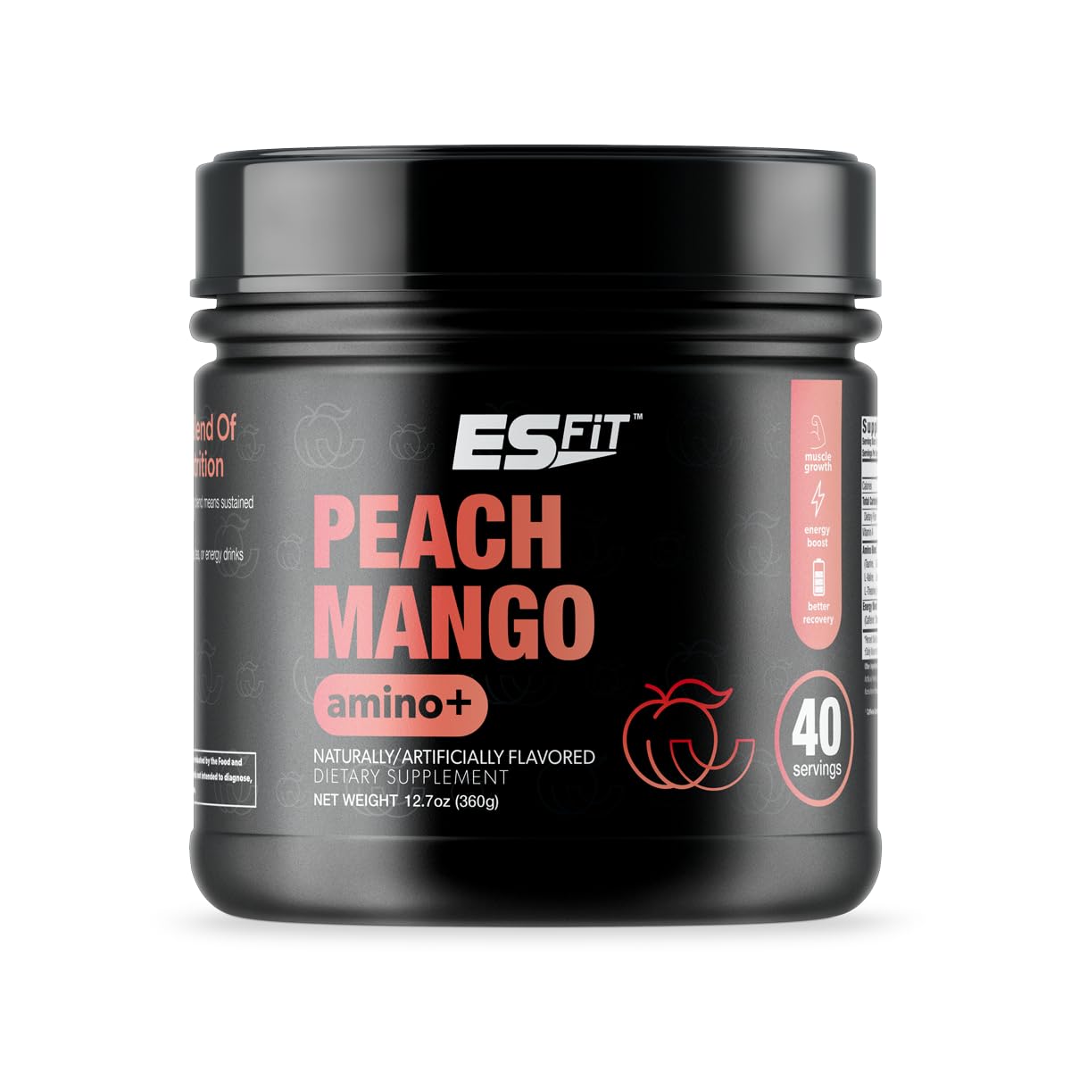 ES FIT Amino+ Powder Pre and Post Workout with Caffeine + Green Tea Extract, BCAA, Amino Acids, Zero Sugar, Low Calorie, 12.7 oz
