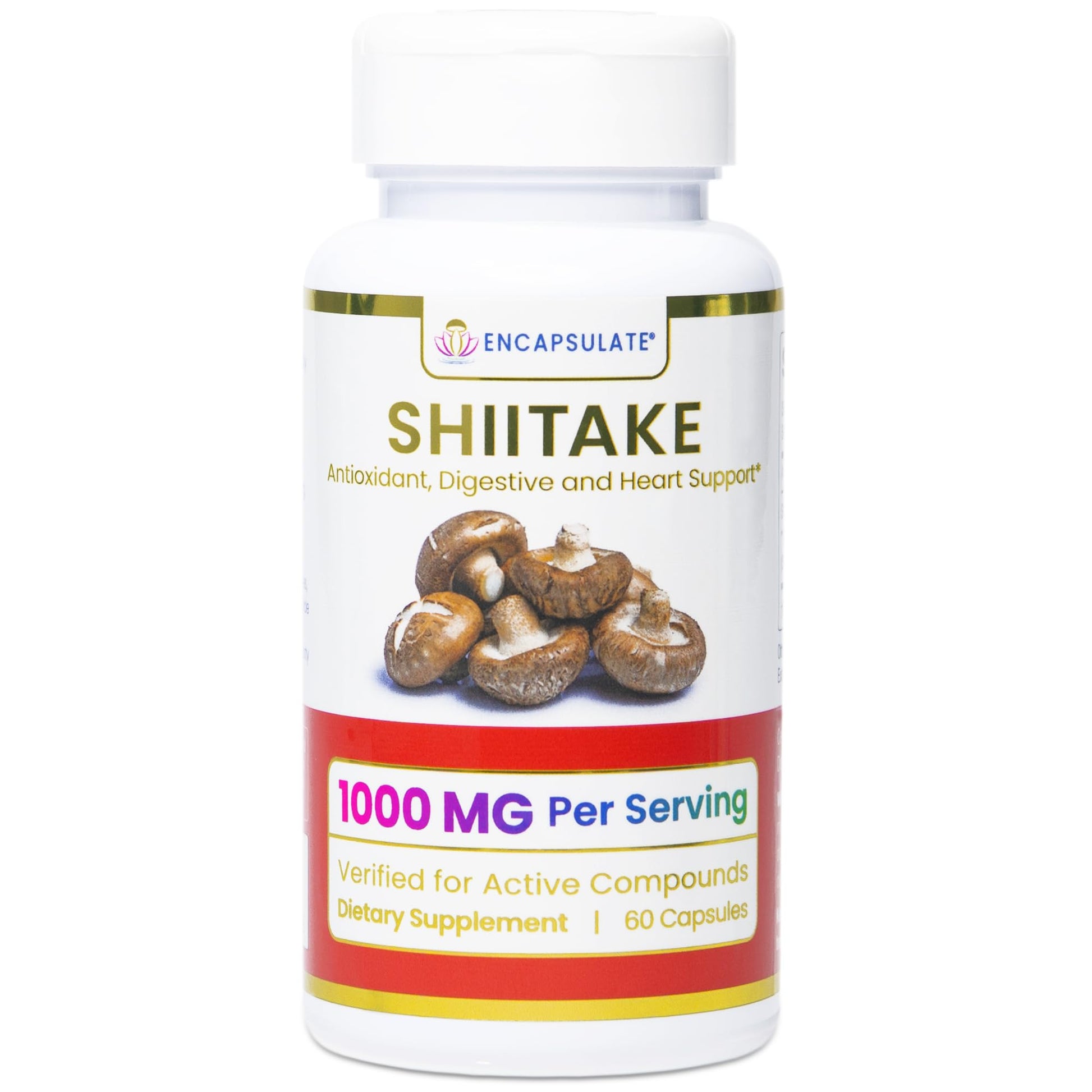 ENCAPSULATE Shiitake 8:1 Extract – Premium Organic Fruiting Body 8:1 Extract – Adaptogen Mushroom Supplement for Heart Health, Vitality, Antioxidant & Immune Support 60 Capsules