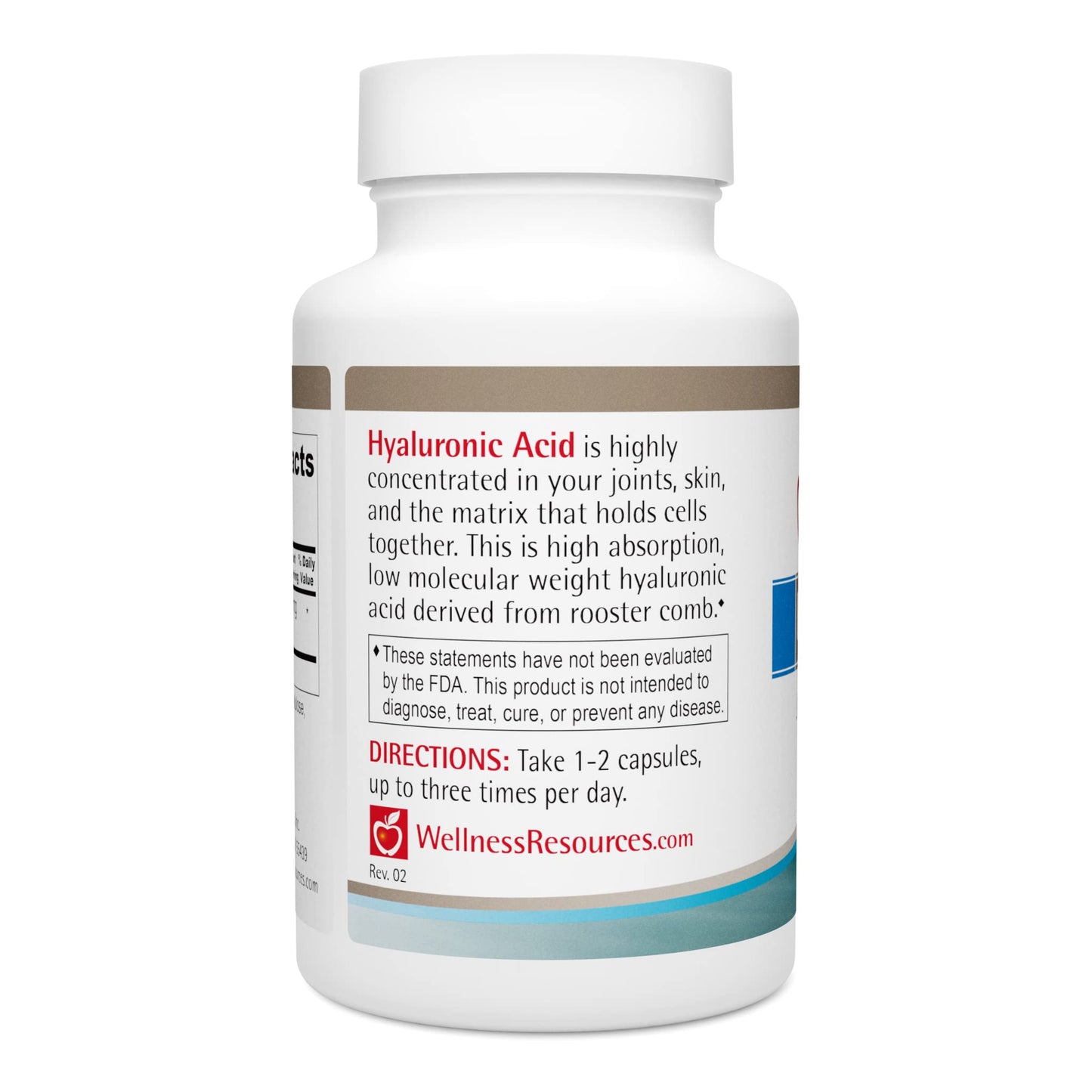 Wellness Resources Hyaluronic Acid from Rooster Comb, 100% Natural Source Low Molecular Weight, 60 Capsules