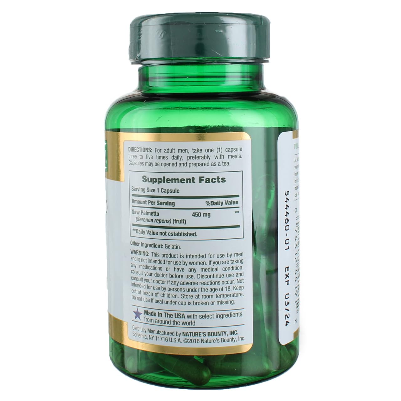 Nature's Bounty Saw Palmetto 450 mg Capsule, 100 Capsules