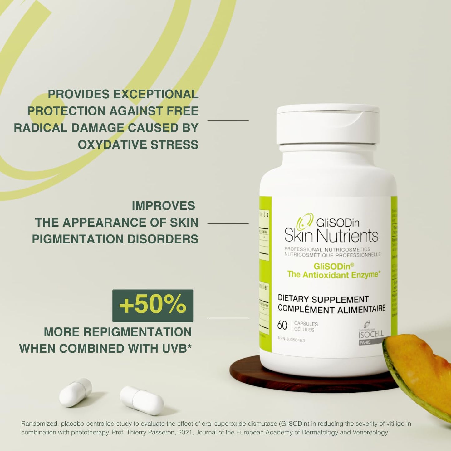 GliSODin Skin Nutrients The Antioxidant Enzyme - Reduces Oxidative Stress Capsules, 60 Count