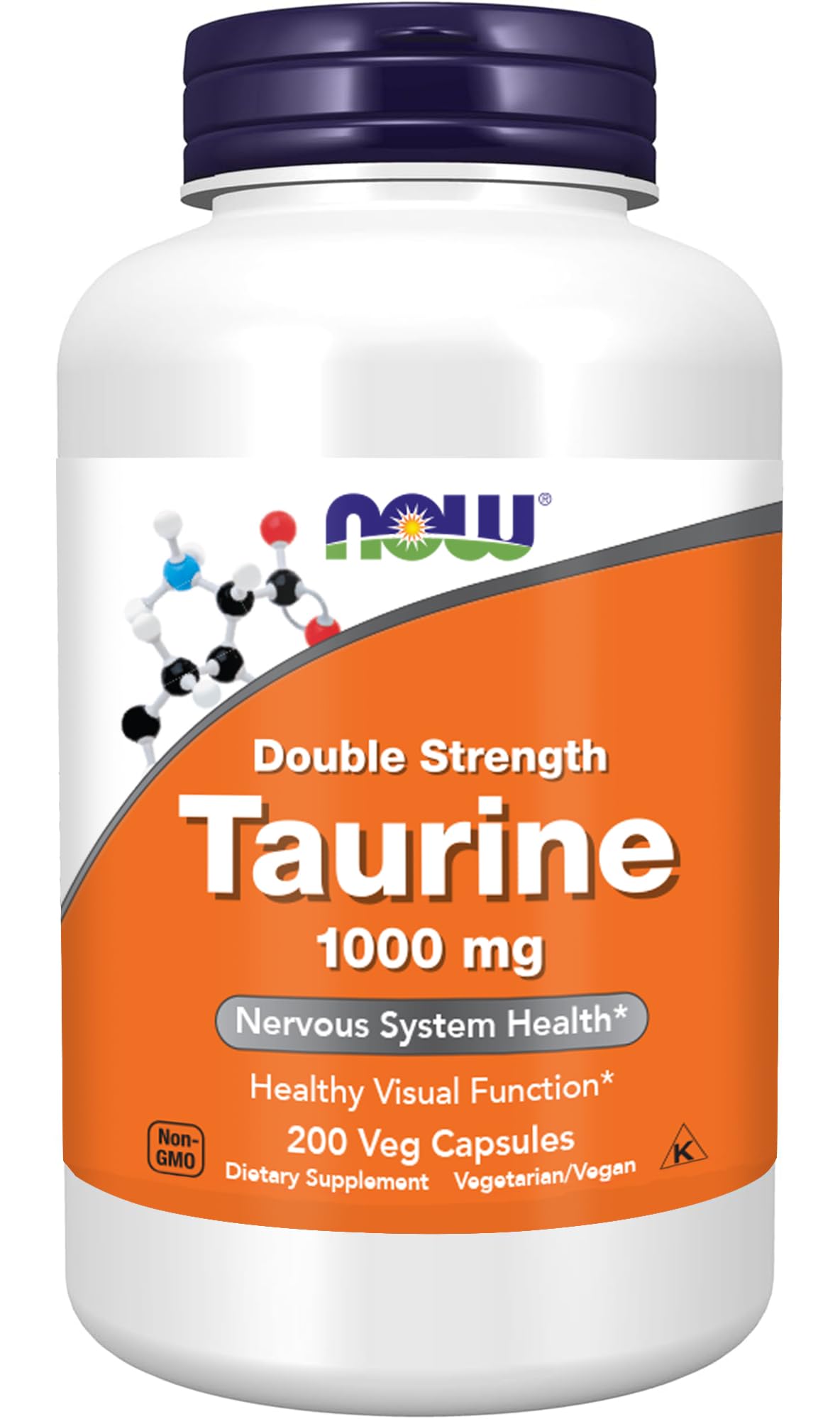 NOW Foods Taurine 1,000 mg Double Strength Nervous System Health, 200 Veg Capsules