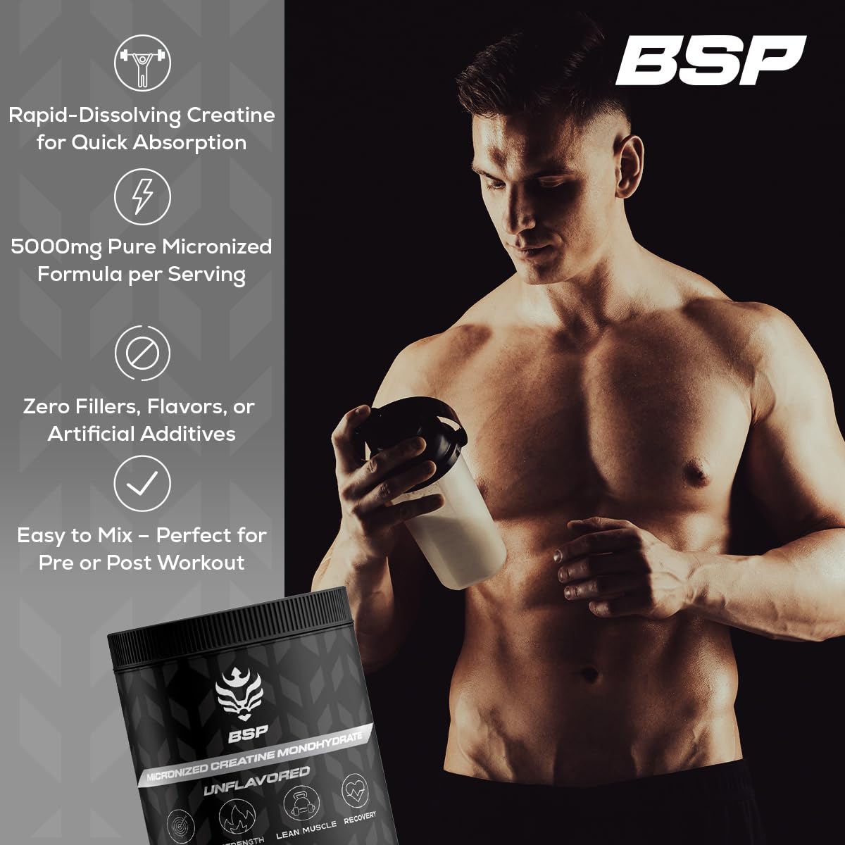 Benavidez Sports Performance Micronized Creatine Monohydrate Powder, 12.35 Ounce, 100 Servings