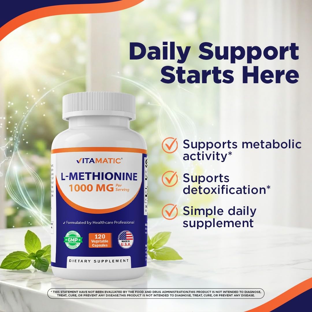 Vitamatic L-Methionine 1000 mg Capsule, 120 Count