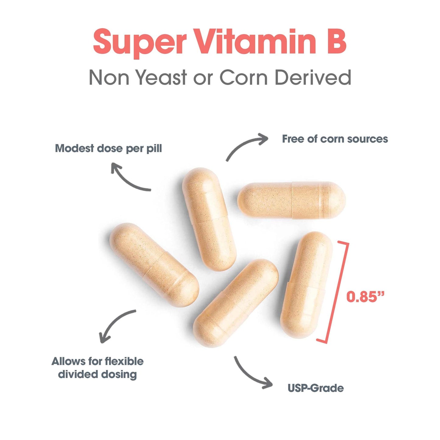 Allergy Research Group ARG Super Vitamin B - Complete B Vitamin Supplement - Coenzyme B2 & B6 for Enhanced Bioavailability - Energy Metabolism Support - Hypoallergenic Capsule, 120 Count