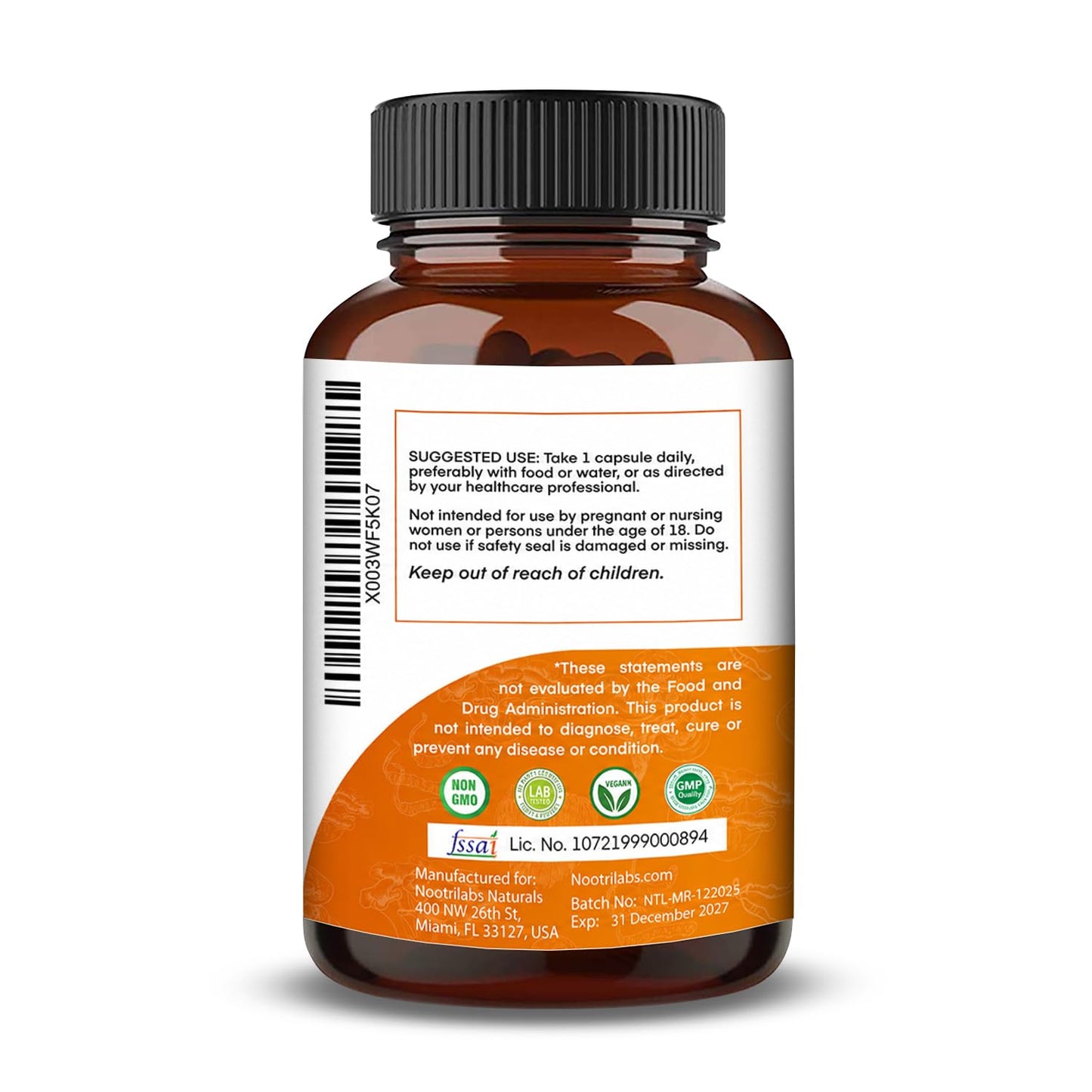 Nootrilabs Naturals Mushroom Complex Lions Mane, Cordyceps, Reishi, Maitake Capsules, 90 Count