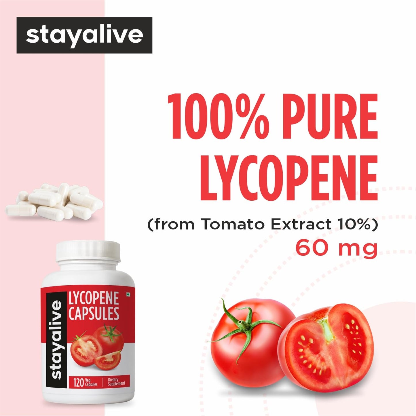 STAYALIVE Lycopene Supplement for Men 60mg Capsule, 120 Capsules